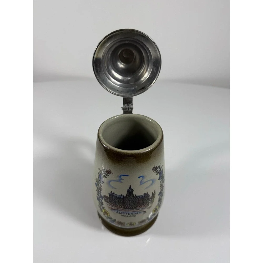 Vintage Original King Handmade Ceramic Beer Stein with Pewter Lid‎